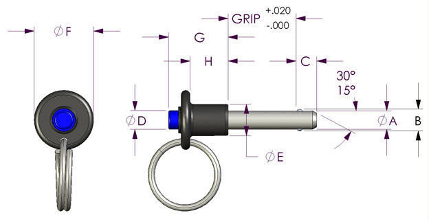 Standard B Handle Pin Dimensions